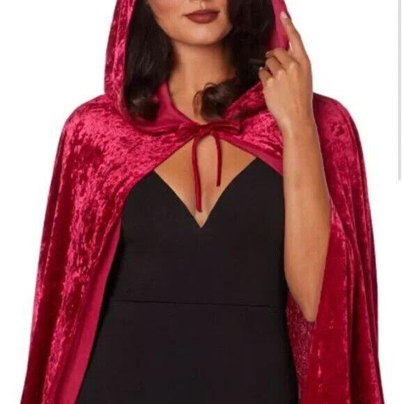 Spirit Burgundy Red Crushed Velvet Hooded Cape Adult ONE SIZE Cosplay Costume - Picture 2 of 9